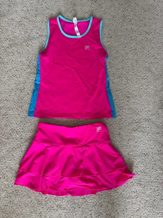 Fila Girls Pink and Blue Athletic Tank Top & Skort Set - Picture 1 of 1